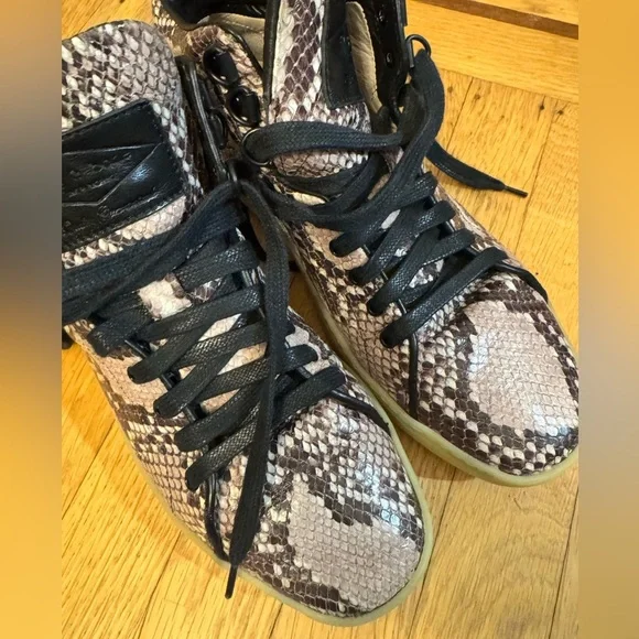 Rag & Bone Snakeskin Pattern High Top Leather Sneakers in Black and Brown - Picture 1 of 7